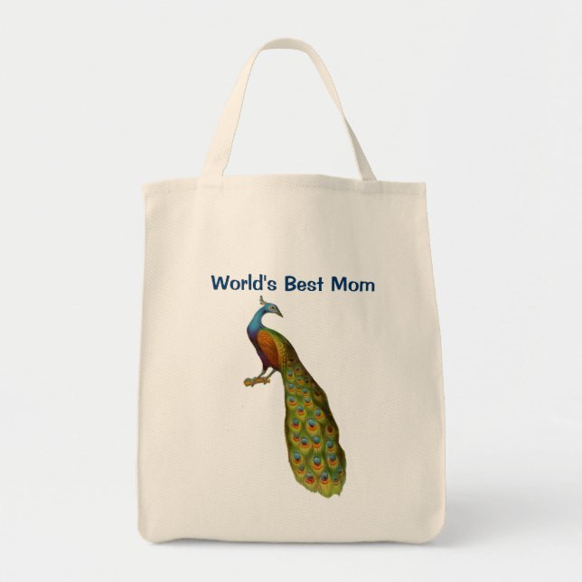 Worlds Best Mum Peacock Tote Bag (Front)