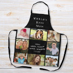 World's Best Mum Photo Collage Black Apron<br><div class="desc">A nice black apron keepsake gift for your mum ever featuring an 8 photo collage of her children,  family members,  pets,  etc.,  "World's Best Mum" and and the names of her children in simple modern white typography. Personalise whether she is called "Mum, " "Mummy, " "Mum."</div>