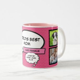 Worlds Best Mum Photo Collage Fun Girly Pink Two-Tone Coffee Mug