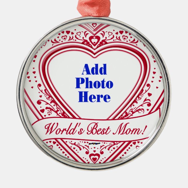World's Best Mum! Photo Red Hearts Metal Tree Decoration (Front)