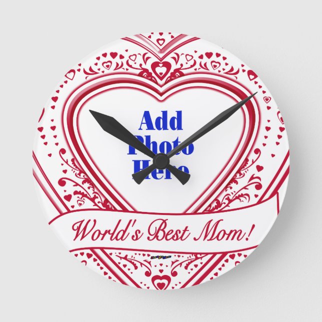 World's Best Mum! Photo Red Hearts Round Clock (Front)