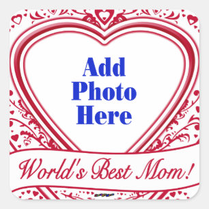 World's Best Mum! Photo Red Hearts Square Sticker