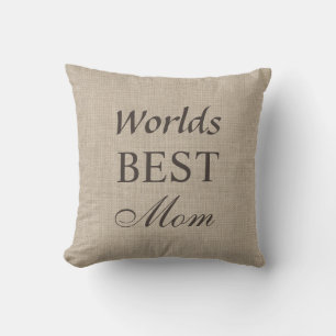 Worlds Best Mum Pillow on Burlap