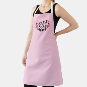 World's Best Mum, Pink Flowers, Light Pink Apron