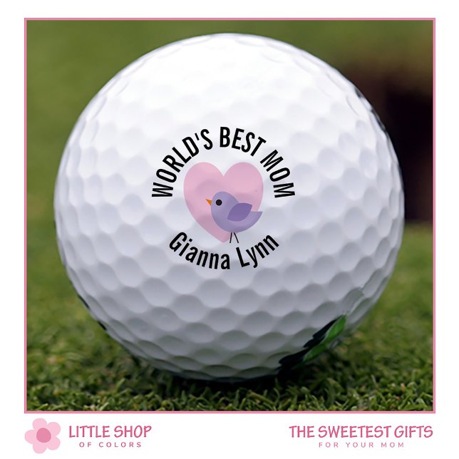 Worlds Best Mum Pink Heart Monogrammed Golf Balls (Creator Uploaded)