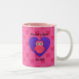 Worlds best mum pink owl Two-Tone coffee mug
