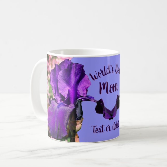 World's Best Mum Purple Iris Flower Personalised Coffee Mug (Front Left)