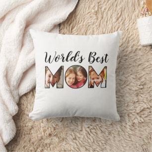 World's Best  Mum Quote 3 Photo Collage Cushion