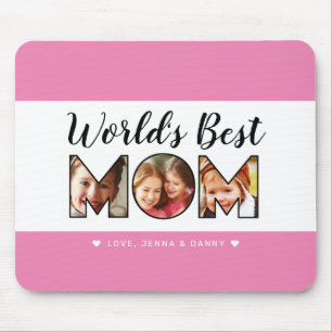 World's Best Mum Quote 3 Photo Collage Pink Mouse Mat