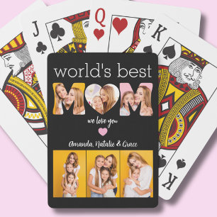 Worlds Best Mum We Love You Names Heart 3 Photo Playing Cards