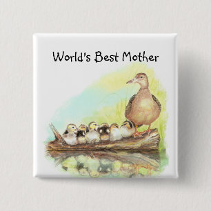 World's Best Mum with Duck and Ducklings 15 Cm Square Badge