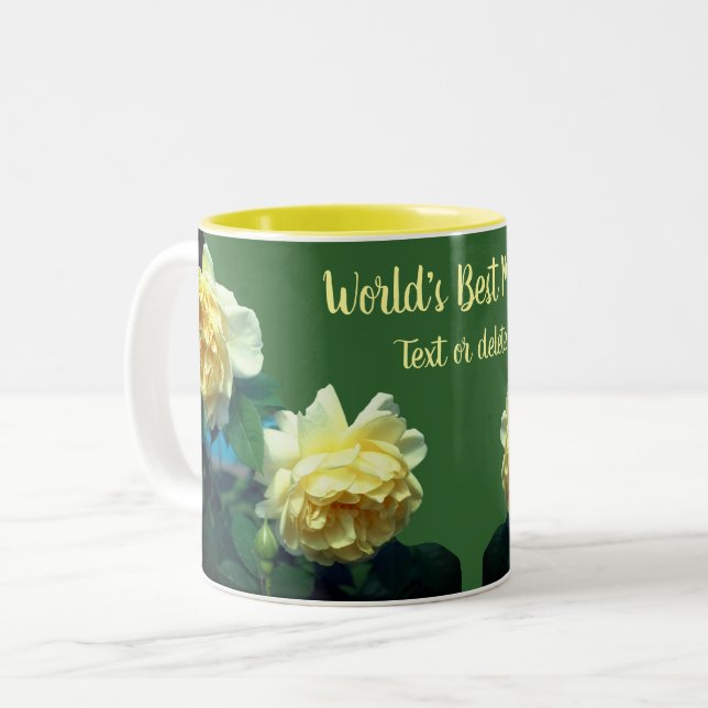 World's Best Mum Yellow Roses Floral Personalised Two-Tone Coffee Mug (Front Left)