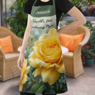 World's Best Mum Yellow Roses Garden Lover Kitchen Apron