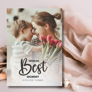 Worlds Best Mummy Photo with White Writing Holiday Card