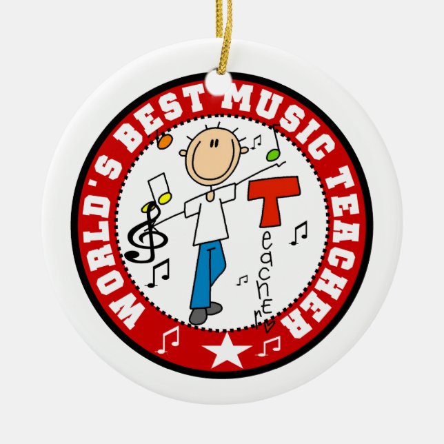 World's Best Music Teacher Ceramic Tree Decoration (Front)