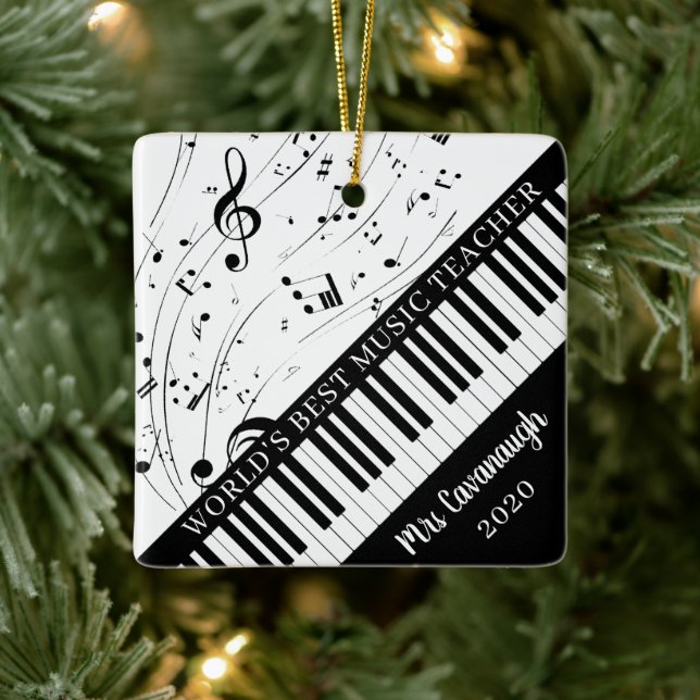 WORLDS BEST MUSIC TEACHER Piano Keyboard Ceramic Ornament (Tree)