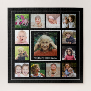 World's Best Nana 13 Family Photo Collage Black   Jigsaw Puzzle