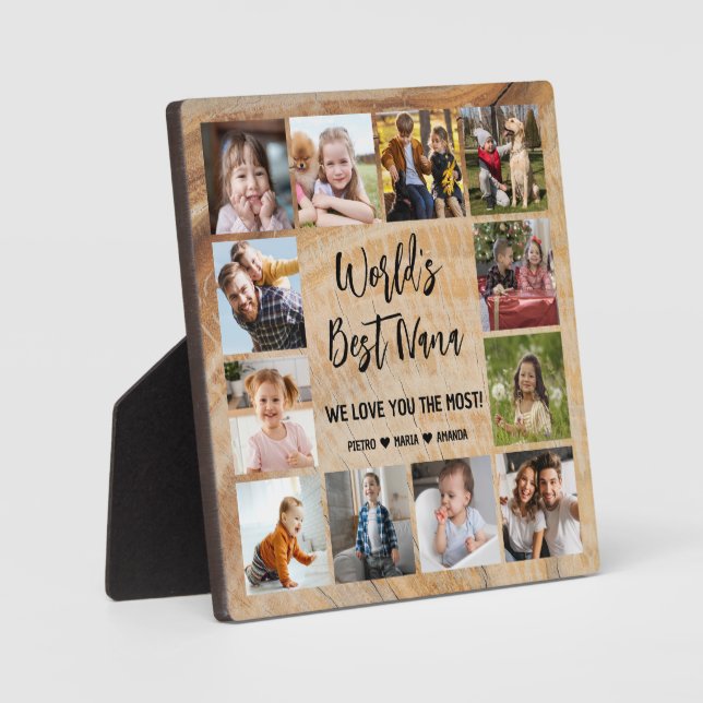 World's Best Nana Grandkids 12 Photo Collage Plaque (Front)