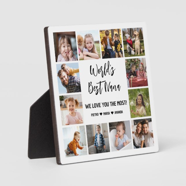 World's Best Nana Grandkids 12 Photo Collage Plaque (Front)