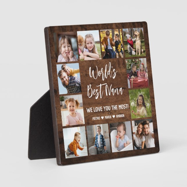 World's Best Nana Grandkids 12 Photo Collage Plaque (Front)
