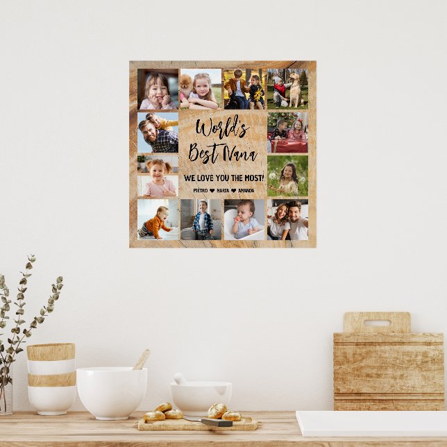 World's Best Nana Grandkids 12 Photo Collage Poster (Kitchen)