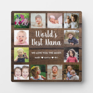 World's Best Nana Grandkids 12 Photo Collage Wood Plaque