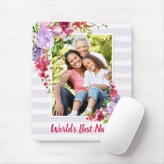 World's Best Nana Lilac Floral Mother's Day Photo Mouse Mat (With Mouse)