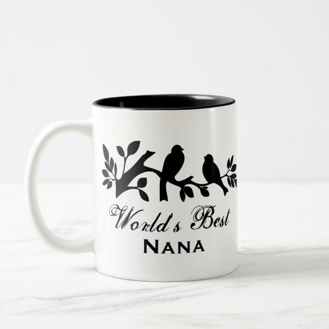 World's Best Nana sparrows silhouette branch Two-Tone Coffee Mug (Left)