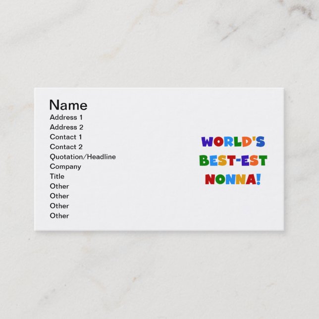 World's Best Nonna Bright Colours T-shirts and Gif Business Card (Front)