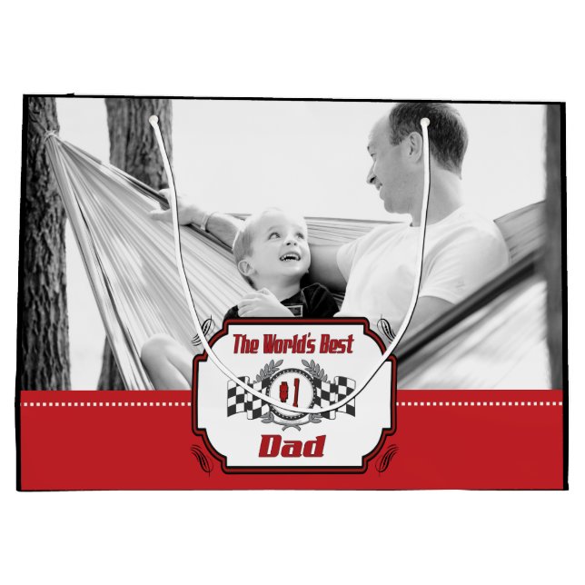 World's Best Number One Dad Chequered Flag Large Gift Bag (Back)