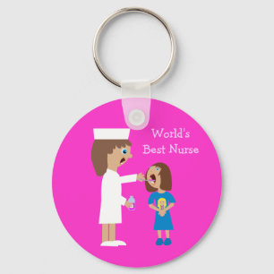World's Best Nurse Cute Cartoon Nurse & Child Key Ring
