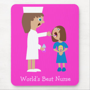 World's Best Nurse Cute Cartoon Nurse & Child Mouse Mat