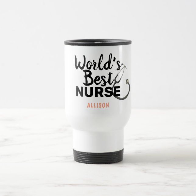 Worlds Best Nurse Stethoscope Pink Personalised  Travel Mug (Center)