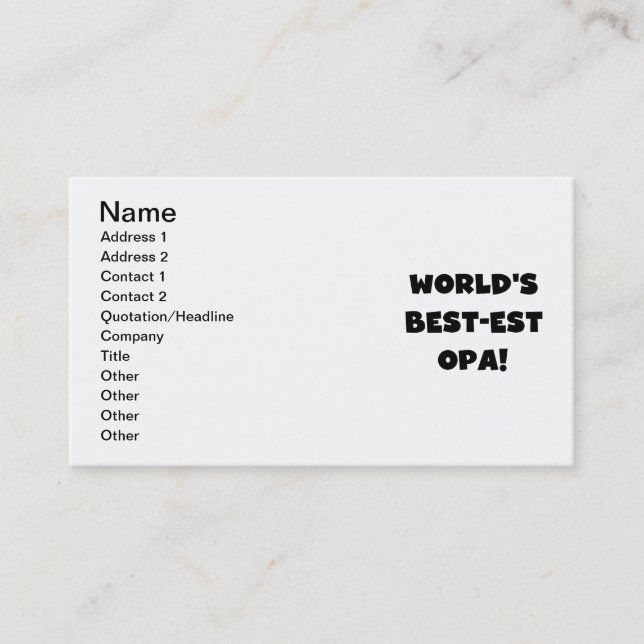 World's Best Opa Black Text T-shirts and Gifts Business Card (Front)