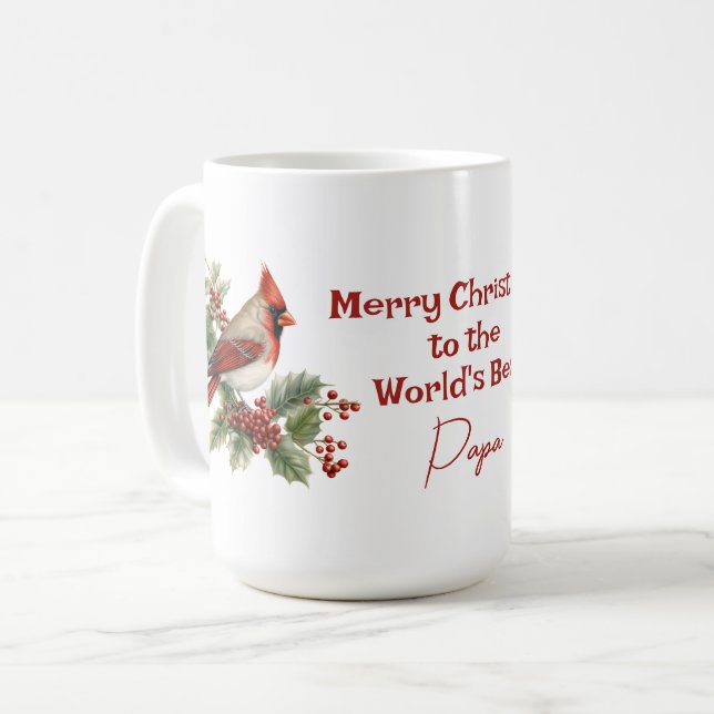 World's Best Papa Christmas Red Cardinal  Coffee Mug (Front Left)