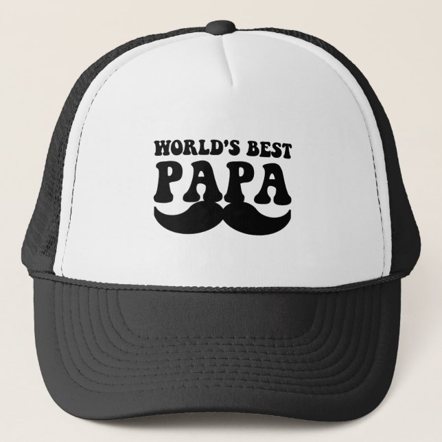 world's best papa moustache trucker hat (Front)