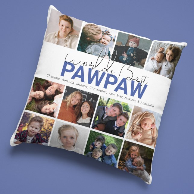 Worlds Best Pawpaw | Photo Collage Throw Pillow (Creator Uploaded)