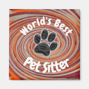 Worlds Best Pet Sitter Groovy Paw Print Caregiver  Magnet