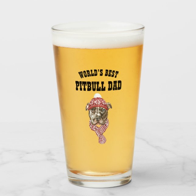 Worlds Best PITBULL DAD Mug - Fun Dog Father Gift Glass (Front Filled)