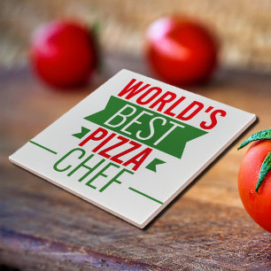 World's Best Pizza  Chef   -  red white green Tile