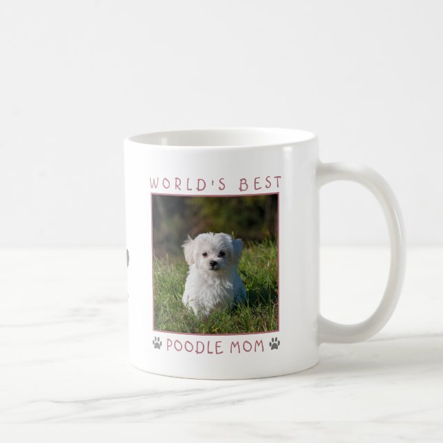 World's Best Poodle Mum Pink Grey Paw Prints Photo Coffee Mug (Right)