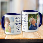 World's Best Pop Pop I Love You Most 2 Photo  Blue Mug<br><div class="desc">Express how much you love your grandpa with affection.A photo mug with grandfather and grandkid pictures will fill his heart with happiness.</div>
