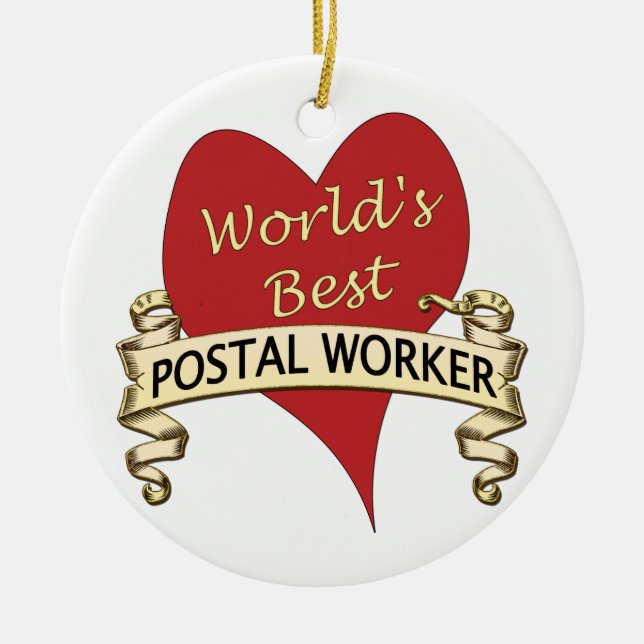 World's Best Postal Worker Ceramic Tree Decoration (Front)