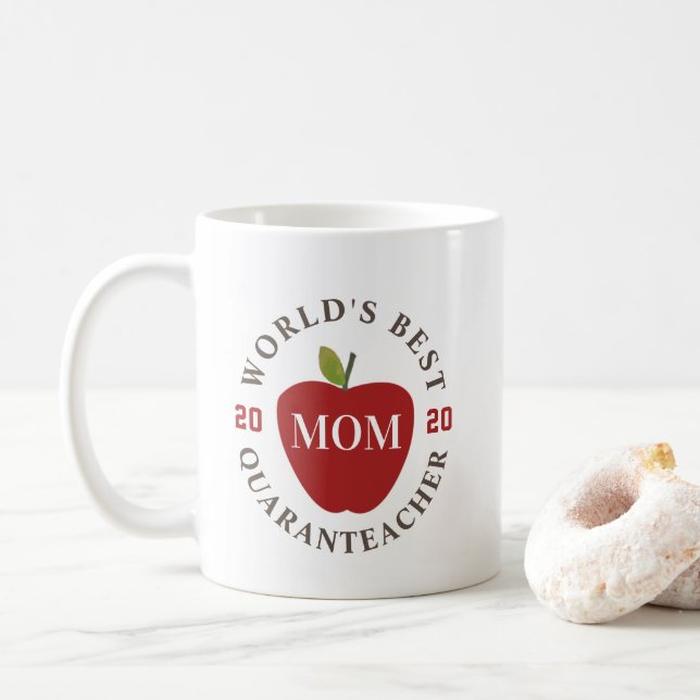 World's Best Quaranteacher 2020 Mom Red Apple Coffee Mug (With Donut)