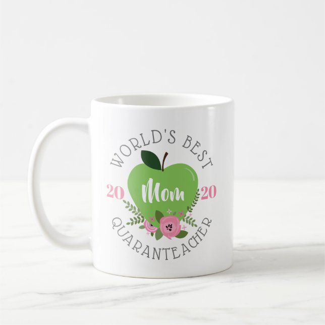 World's Best Quaranteacher Mom Apple Floral Coffee Mug (Left)