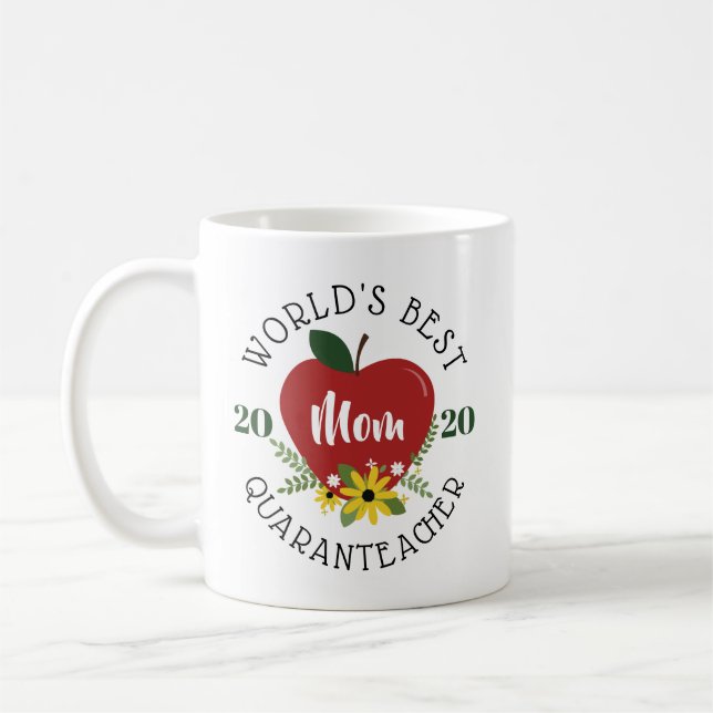 World's Best Quaranteacher Mom Red Apple Floral Coffee Mug (Left)