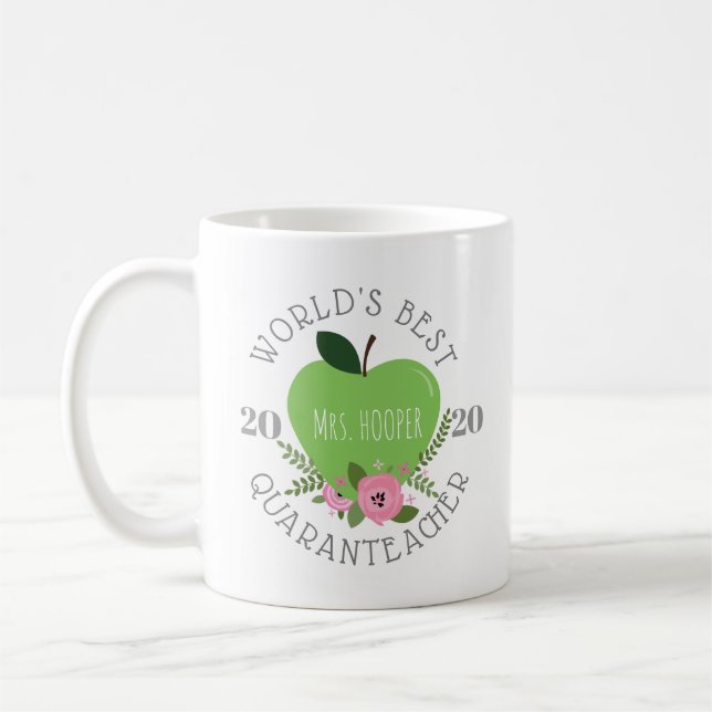 World's Best Quaranteacher Teacher Floral Apple Coffee Mug (Left)