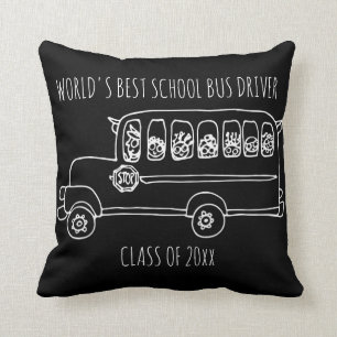 World's Best School Bus Driver in White Add Year Cushion