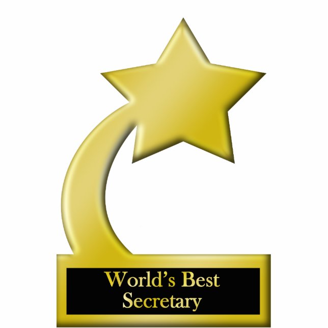 World's Best Secretary, Gold Star Award Trophy Standing Photo Sculpture (Front)