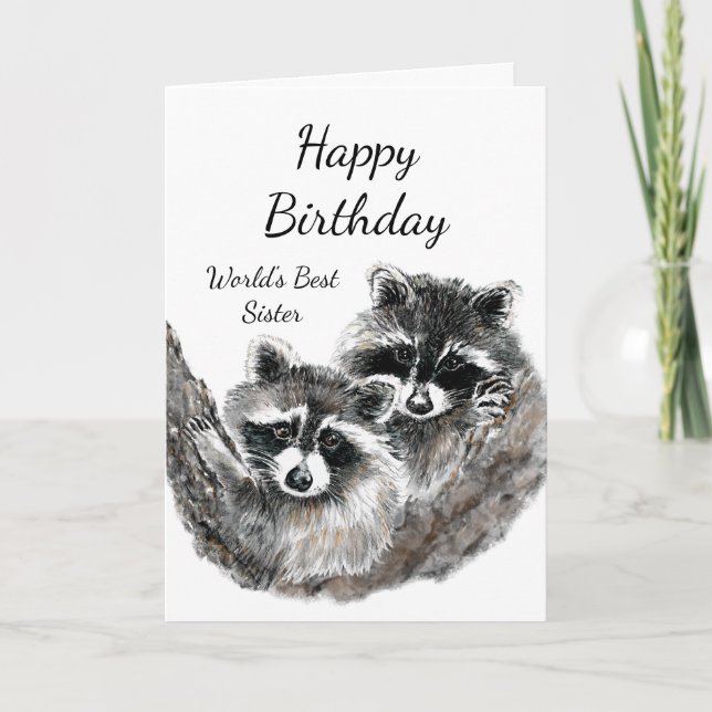 World's Best Sister Birthday Cute Racoon Animals Card (Front)